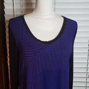 Philosophy Purple Stripe Shark Bite Tunic Dress Top womens L Scoop Neck Comfy